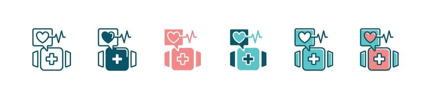 heartbeat cardiogram diagnosis watch icon set heart rate monitoring life health care device signs illustration for web and app vector
