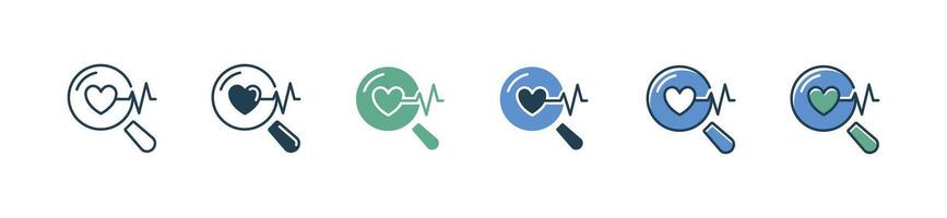 magnifier heartbeat cardiogram discovery icon set heart pulse diagnosis health care search analysis illustration for web and app vector