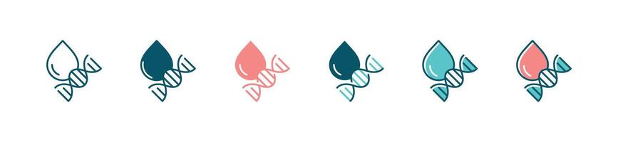 dropped blood dna genetic icon set biotechnology gmo, chromosome, molecular, helix science research illustration for web and app vector