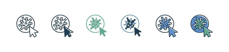 cursor pointing to corona virus icon flu pandemic microbe with arrow symbol illustration vector
