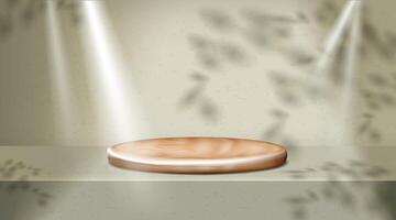 An empty wooden table with a spotlight shining on it vector