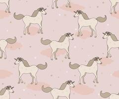 Cute seamless pattern with unicorns on clouds. Endless background for textiles, notepads, cards and children's birthdays. Stock cute texture. vector