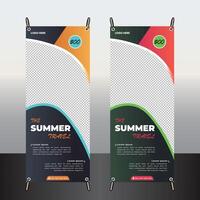 reative Business Card template with geCreative travel rollup design waves for business, technology. Simple and clean design with a logo and a place vector