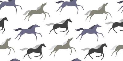 Seamless pattern with running horses. Animal print with a herd. vector