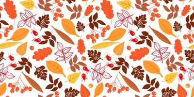 Seamless pattern with autumn leaves, berries, pine cones. Natural print. vector