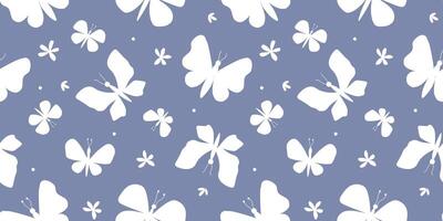Seamless pattern with abstract silhouettes of butterflies and flowers. Simple summer monochrome print. vector