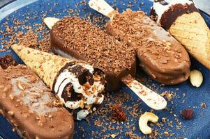 Vanilla ice cream with chocolate. photo