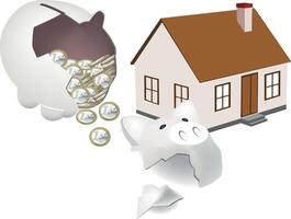 Broken piggy banks showing difficulty buying home vector