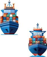 Large container ship sailing on stormy ocean delivering cargo vector