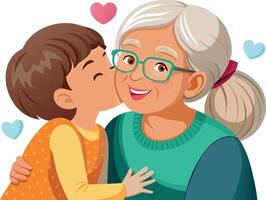 Granddaughter kissing grandmother showing love and affection vector