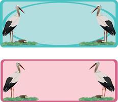 Two storks are standing on a meadow with daisies, on opposite sides of blank banners vector