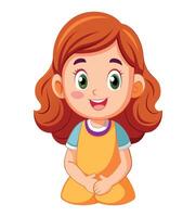 Cute cartoon girl sitting and smiling with hands clasped vector