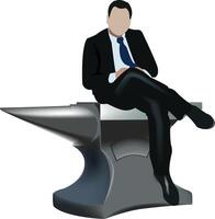 Businessman sitting on anvil symbolizing strong business vector