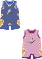 Baby jumpsuits showing a bird on a branch surrounded by chicks vector