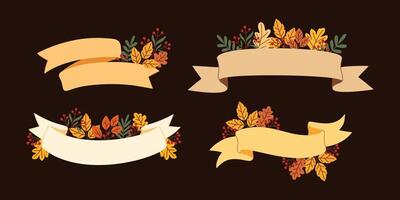 Autumn Themed Ribbon Illustrations Featuring Fall Leaves and Seasonal Elements Perfect for Decorative and Craft Projects vector