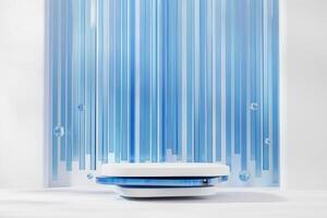 White Podium With Blue Background Minimal For Product Display 3D Rendering photo