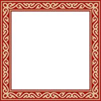 square gold with red ancient Russian ornament. Slavic rectangle, border, frame. Painting of the royal chambers. vector