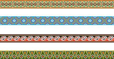 set of seamless colored border ornaments. Native American tribal framework. vector