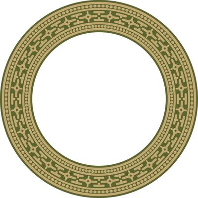 round gold with green ancient Russian ornament. Slavic border, frame. Circle, ring. Painting of the royal chambers.