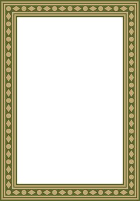 square gold with green ancient Russian ornament. Slavic rectangle, border, frame. Painting of the royal chambers.