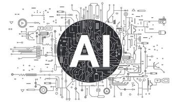 Artificial intelligence banner. Artificial intelligence chip processor. AConcept of Artificial Intelligence AI and Machine learning, AI engineering. AI technology background. vector