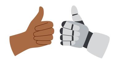 Technology concept. AI concept. Robots and human hands gestures showing thumb up isolated on white background. The concept of human-artificial intelligence interaction. vector