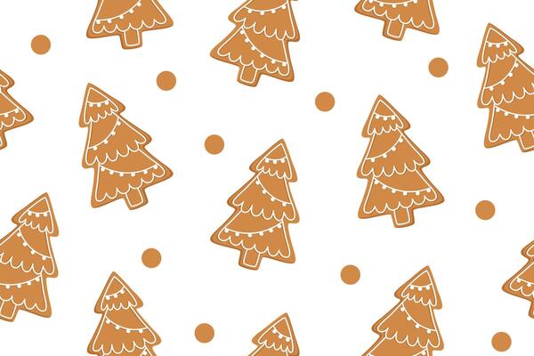Christmas seamless pattern of Christmas trees gingerbreads on white background. Christmas background. Christmas concept. Christmas ornaments.