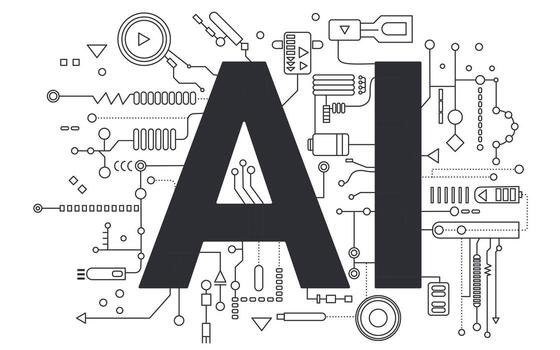 Artificial intelligence logo. Artificial intelligence chip processor. Artificial intelligence concept. vector