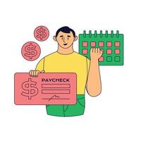 Illustration of Man with Paycheck in Hand vector
