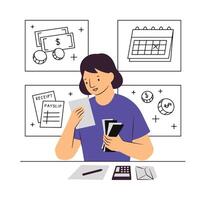 Person Managing Finances with Receipts and Calculator vector
