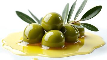 Olive fruit with oil splash on a white background photo