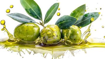Olive fruit with oil splash on a white background photo