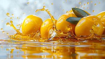 Olive fruit with oil splash on a white background photo