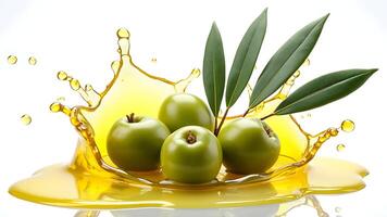 Olive fruit with oil splash on a white background photo