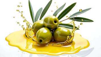Olive fruit with oil splash on a white background photo