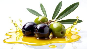 Olive fruit with oil splash on a white background photo
