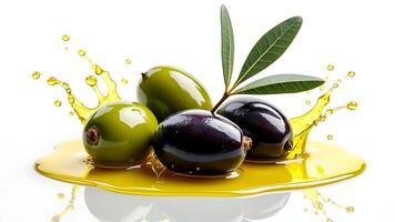 Olive fruit with oil splash on a white background photo