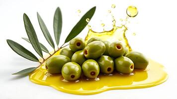 Olive fruit with oil splash on a white background photo