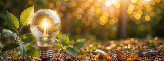 light bulb shine against nature leaf ground Sustainable development renewable energy sources Ecology concept environmental responsible photo