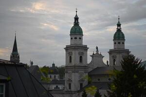 Autumn sunset panoramic view of the Saints Rupert and Vergilius cathedral in Salzburg photo