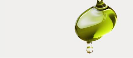 A drop of olive oil dripping on a white background. photo