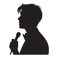 Silhouette of a Man Singing with Microphone in Hand vector