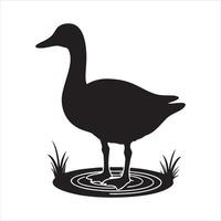 Silhouette of Duck Standing in Water with Grass Details vector