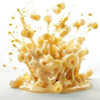 a pile of macaroni and cheese falling into the air photo