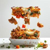 a white bowl filled with food on top of a table photo