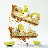 two slices of pie with limes and whipped cream photo