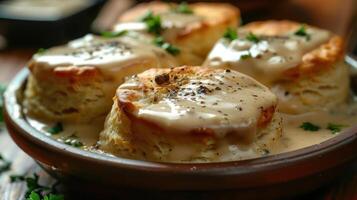 a plate of biscuits covered in cheese and parsley photo