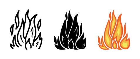 Set of Fire bursting effect cartoon doodle. vector