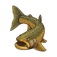 brown trout fishing with the body twisting from the front vector