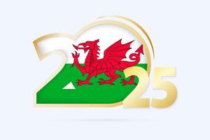 Year 2025 with Wales Flag pattern. vector